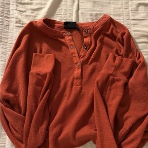 Urban Outfitters Burnt Orange Button-Placket Knit Top